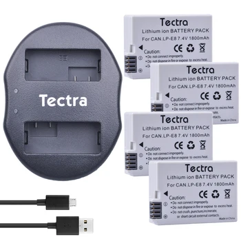 Tectra 4 ADET LP-E8 LPE8 LP E8 Li-İon Bateria + USB çifte şarj makinesi Canon EOS 550D 600D 650D 700D X4 X5 X6i X7i T2i T3i T4i T5i