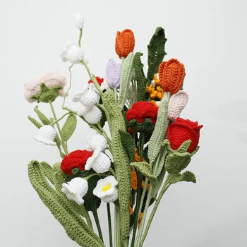 Tek Parça El Dokuması yapay çiçek Yün Tığ Butik Buket El Yapımı Tatlı Farklı Dekorasyon Çiçek