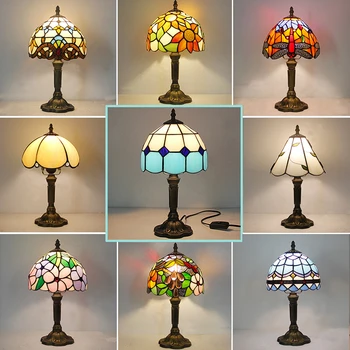 Tiffany Akdeniz LED masa lambaları Retro E27 Vintage Barok Vitray Ev Dekor Yatak Odası Başucu Komidin masa lambaları