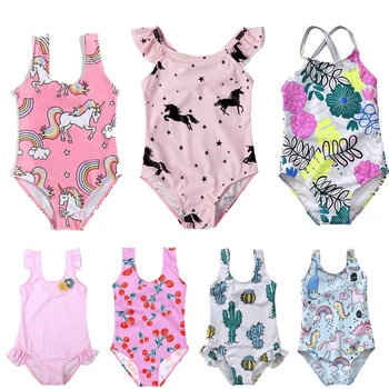 Toddler Bebek Kız Unicorn Flamingo Mayo Tek Parça çocuk mayosu Kız Yüzme kıyafetleri Yüksek kaliteli Çocuk Plaj Kıyafeti JYF