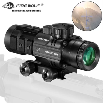 Tüfek ateş Kurt 4X32 Av Optik görme taktik Tüfek Kapsamı, kırmızı nokta ışık Tüfeği ipuçları çapraz taşınabilir teleskop avcılık
