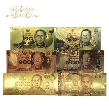 Wıshronor 6 adet / grup 24k Altın Kaplama Tayland Banknot 20 50 100 500 1000 Baht Banknot Sahte Kağıt Para Hediye İçin