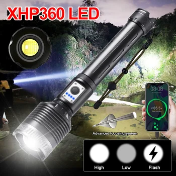 XHP360 LED el feneri 18650 Şarj edilebilir Meşale Usb Güçlü taktik flaş ışığı Zumlanabilir Avcılık Fener Su Geçirmez El Lambası