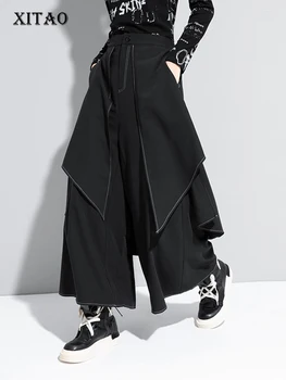 XITAO Siyah Sahte İki Parçalı Pantolon Kadın Gevşek Moda Basit Düzensiz Tüm Maç Streetwear 2020 Yeni Sonbahar Geniş Bacak Pantolon ZP3534