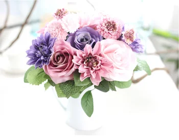 Yapay ipek çiçek Buketi Dahlia Düğün Gül Buketi Düğün Çiçek Gelin Buketleri Dekorasyon