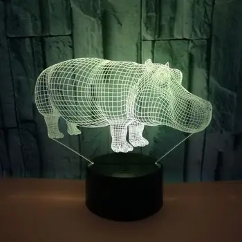 Yaratıcı Hippo 3d Gece Lambası 7 renk Usb 3d Görsel masa lamba ışığı Led Hediye Gergedan Sanat masa lambaları Oturma Odası İçin