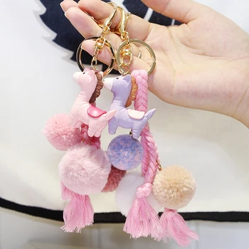 Yaratıcı Sevimli Küçük At Anahtarlık Ponpon Topu Çanta Kolye Kızlar için Araba Anahtarı Takılar Biblo Sırt Çantası Kolye doğum günü hediyesi