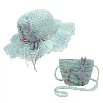 Yaz bebek prenses açık rahat 2 adet set hasır şapka ve çanta Yeni kız Bebek çizgi film bebeği güneş şapkası Hasır şapkalar