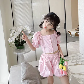 Yaz Tatlı Kız Pembe Elbise Seti Çiçek Kırpma üst ve şortlar seti Çocuk Giyim Benzersiz Tasarım Toddler Kız Doğum Günü Giysileri