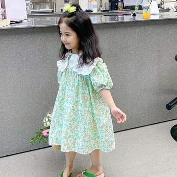 Yaz Yeşil Dantel Zarif Çocuk Kız Midi Elbise Çocuk Giyim Çiçek Kız Çocuklar Gençler İçin Elbiseler Parti Prenses Sundress