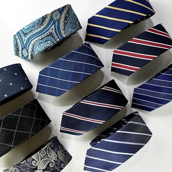 Yeni 6cm Dar Polyester Kravat Erkekler için İş Toplantısı Resmi Jakarlı Çizgili Ekose Sıska Kravat Günlük Giyim Kravat Hediye