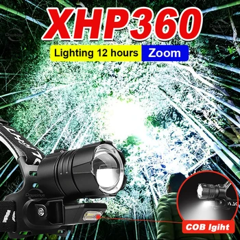 Yeni Güçlü LED Far XHP360 COB Süper Parlak Kafa Feneri Şarj Edilebilir Kafa Lambası XHP90 Yüksek Güç LED Far 18650