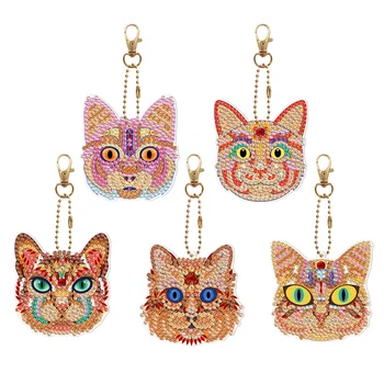 Yeni kedi elmas boyama anahtarlık sevimli hayvan kolye sırt çantası kolye özel şekilli elmas DİY anahtarlık noel hediyesi