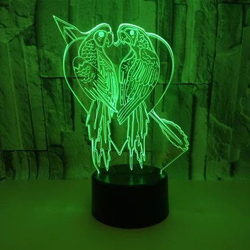 Yenilik papağan kuş şekli masa lambası 3D akrilik 7 renk LED USB uyku gece Lambası romantik aşk yatak odası dekoru ışık