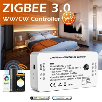 Zigbee 3.0 akıllı Pro WWCW denetleyici sıcak beyaz soğuk beyaz ışık RF uzaktan kumanda ile Çalışmak, LED şerit için