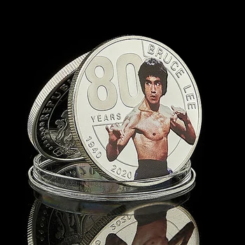 Çin Kungfu Yıldız Bruce Lee 80th Yıldönümü hatıra parası Ejderha Gümüş Kaplama Mücadelesi Coin