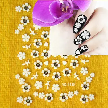 Çiçek Beyaz Tırnak Çıkartmaları Tasarım Çiçekler Yapışkan Çıkartmalar Taklidi Etiket Tırnak Çıkartmalar 3d Nail Art Sticker Manikür İçin