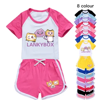 Çocuk giyim setleri Çocuklar Lankybox Kostüm Eşofman Bebek Kız kısa kollu tişört + Şort 2-pcs Setleri Erkek Kıyafetler