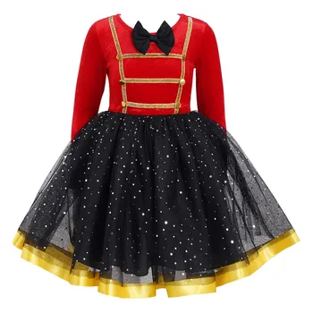 Çocuk Kız Sirk Ringmaster Kostüm Korse Sequins Mesh Tutu Elbise Karnaval Festivali Noel Caz Dans Performansı Kıyafet 4-14