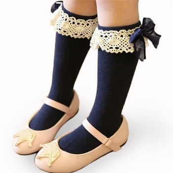 Çocuk Kız Çorap çocuk diz üstü çorap Dantel Bebek bacak ısıtıcıları Pamuk Prenses Tarzı