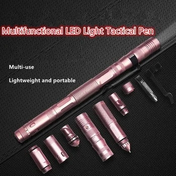 Çok fonksiyonlu Kendini Savunma Taktik Kalem LED Kırık Pencere Koni Açık Survival Alüminyum Alaşım Çok Fonksiyonlu Taktik Kalem