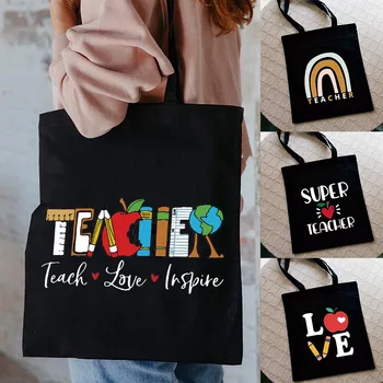Öğretmen Aşk Inspire Kadınlar Shopper alışveriş çantası Tuval omuzdan askili çanta Bayan Çanta Kullanımlık Katlanabilir saklama kutusu Çantası En Iyi Hediye