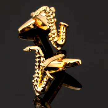 Ücretsiz kargo, yeni erkek gömleği kol düğmeleri altın saksafon kol düğmeleri özel hediye düğmeleri kıdemli tasarımcı müzisyenler