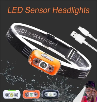 Şarj edilebilir kafa lambası LED Far USB Vücut Hareket Sensörü Taşınabilir Açık Kamp El Feneri Su Geçirmez Torch Lambası
