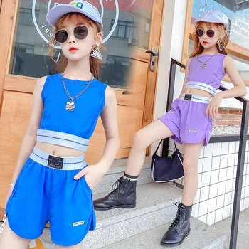 спортивный костюм 2021 Girls Summer Hip-hop Sport Fashion Two Piece Set Teenage Girls Clothing топ и шорты Ropa Niñas 10 12 Años